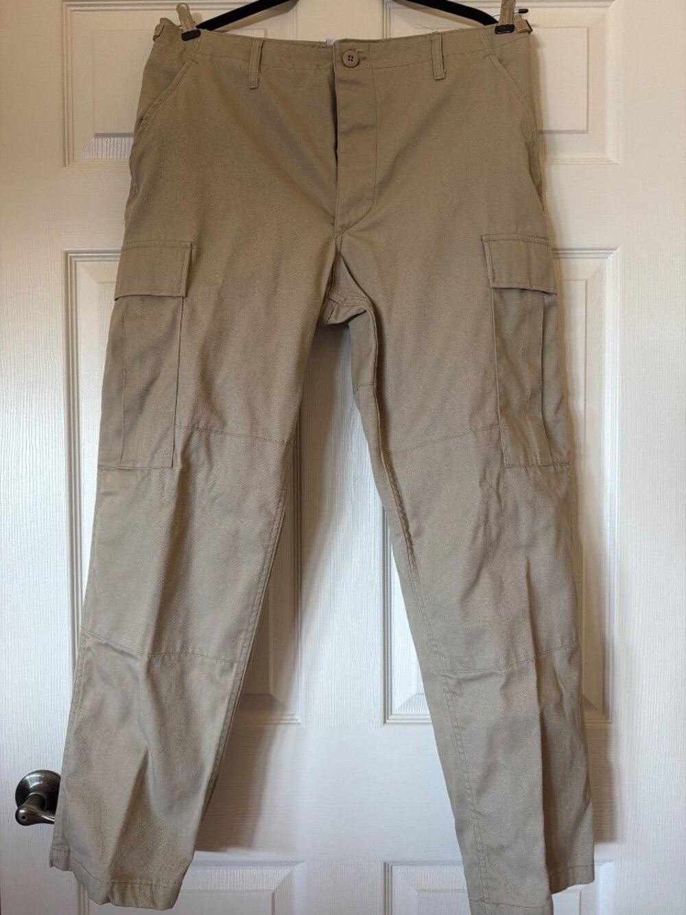 Khaki Cargo Pants With Button Pockets & Belt Loops Lightweight Cotton Blend Casu